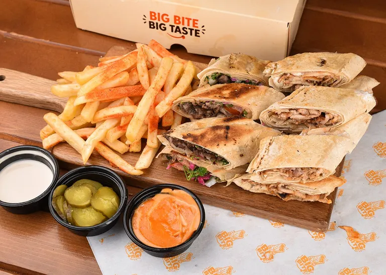 Arabic-style mixed meat shawarma meal