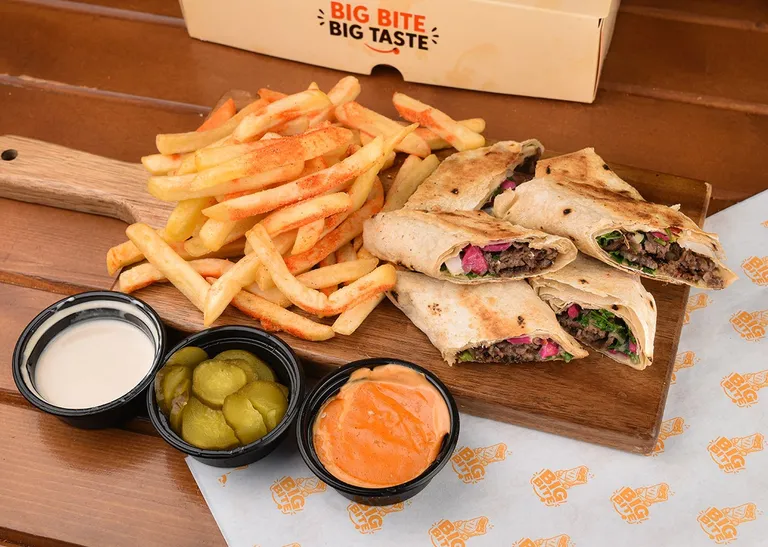Arabic-style beef shawarma meal