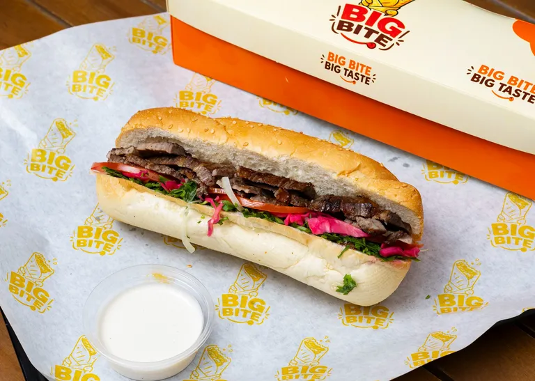 Beef shawarma in a bun